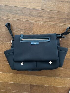 Storksak Black Scuba Stroller Bag and Cup Holder Rose Gold Hardware